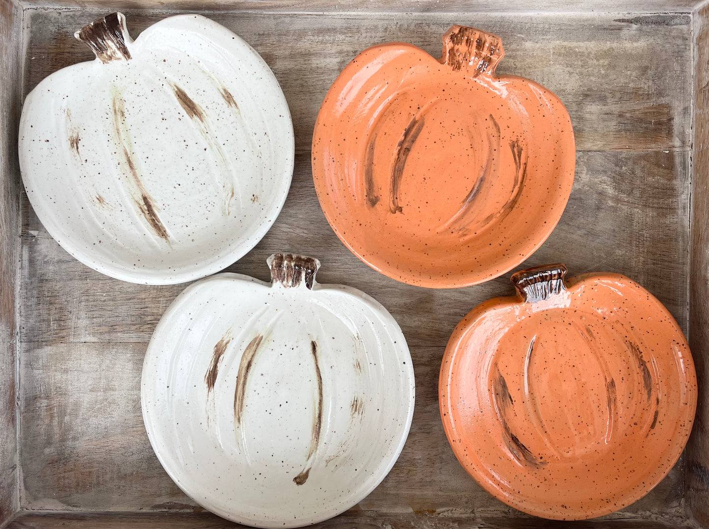 Hand painted Stoneware Pottery Pumpkin Dishes