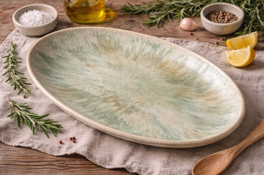 Handmade stoneware serving pieces from the Salt & Light collection by Angela Wood Ceramics