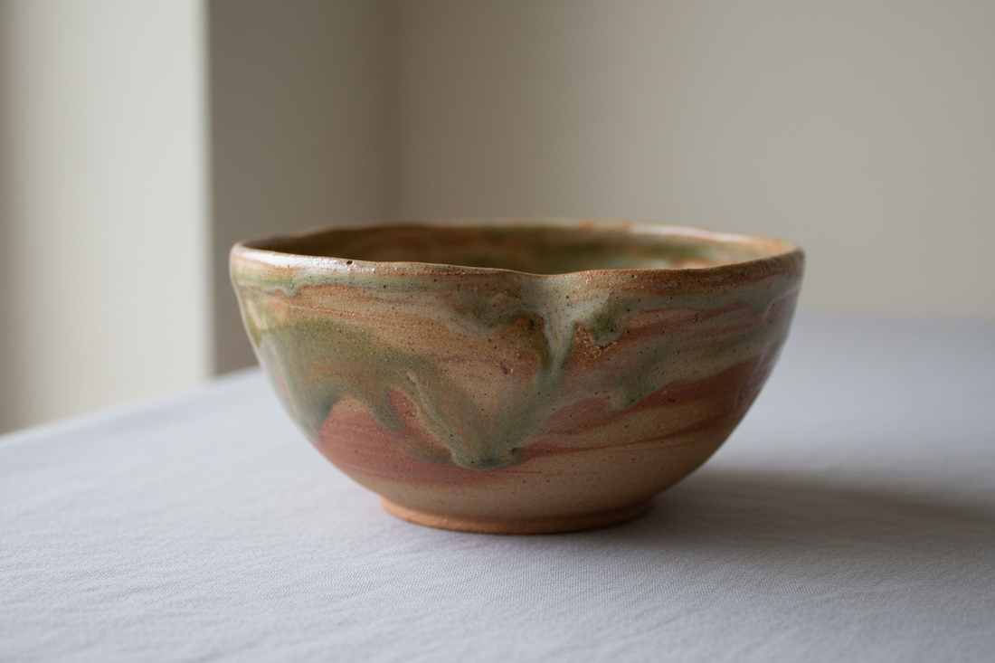 Handmade wonky ceramic bowl showcasing imperfect artisanal beauty