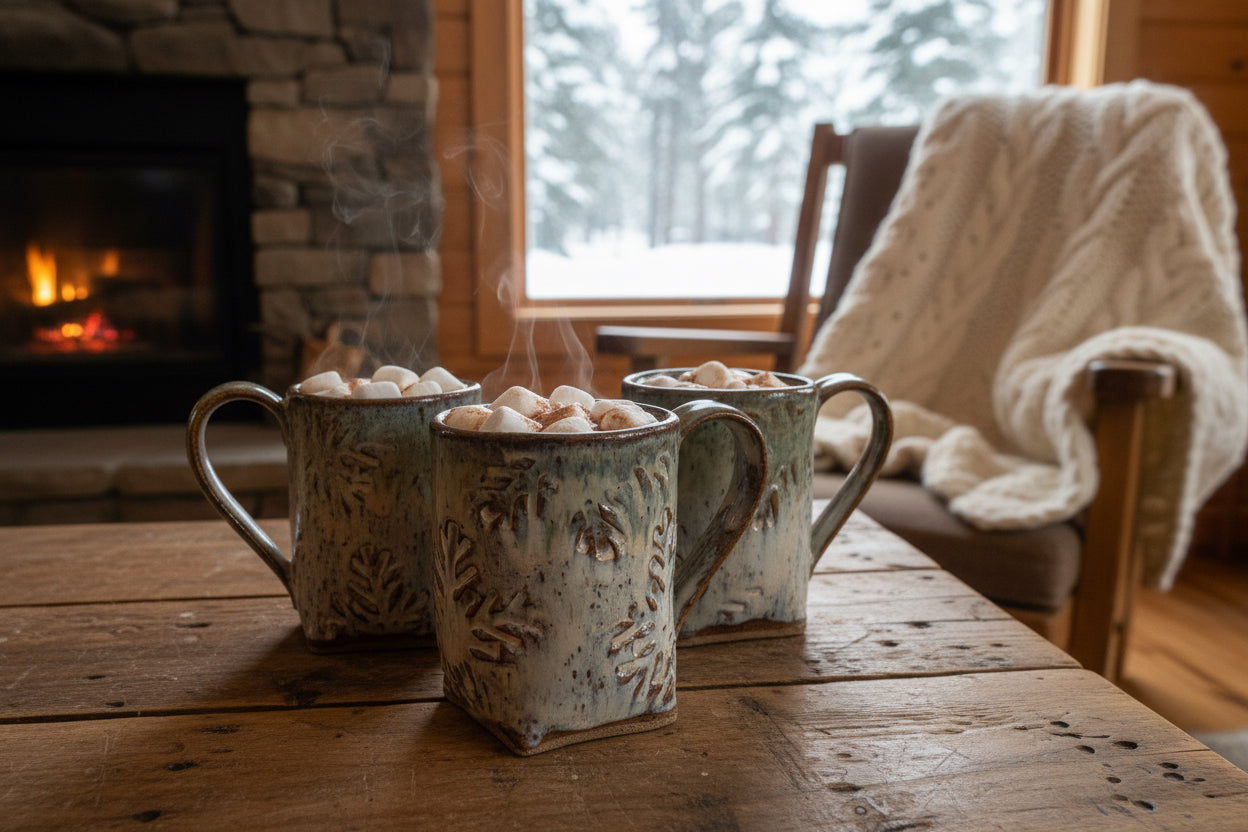Handmade Stoneware Snowflake Mug - Artisan Ceramic Coffee Cup
