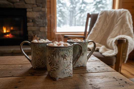Handmade Stoneware Snowflake Mug - Artisan Ceramic Coffee Cup